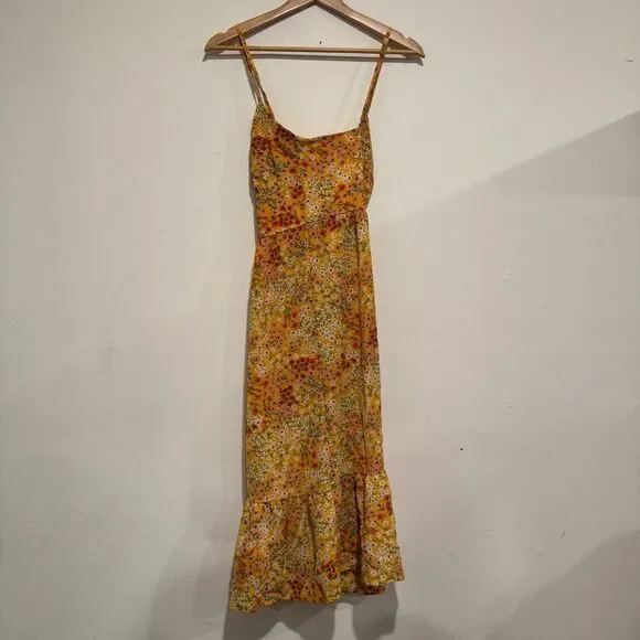 BCBG Paris Womens Dress MilkMaid Midi Mustard Size Medium Floral - Picture 6 of 8